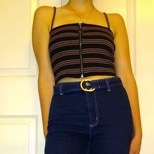 UO stripped zippered crop top